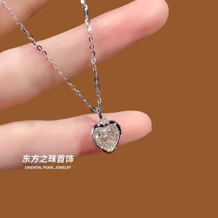 坠链均925银合成锆石 挚爱之心项链轻奢锁骨链女首饰时尚甜美精致