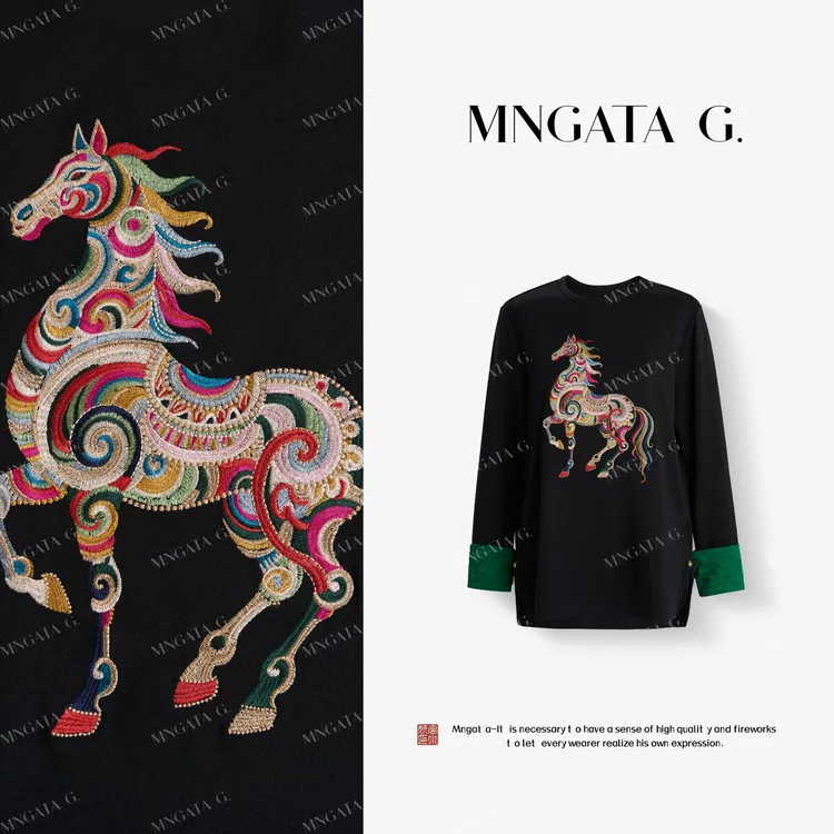 MNGATA G.宫小妍【刺绣·唐马】棉质早秋新中式中国风上衣5090161