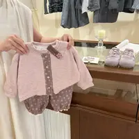 女宝宝套装秋冬季女童洋气复古碎花卫衣外套休闲裤两件套加厚款潮