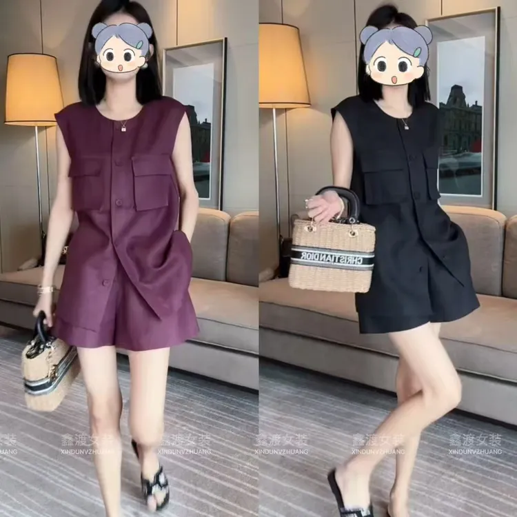 2025夏季新款时尚显瘦气质女士网红洋气两件套百搭款D9215