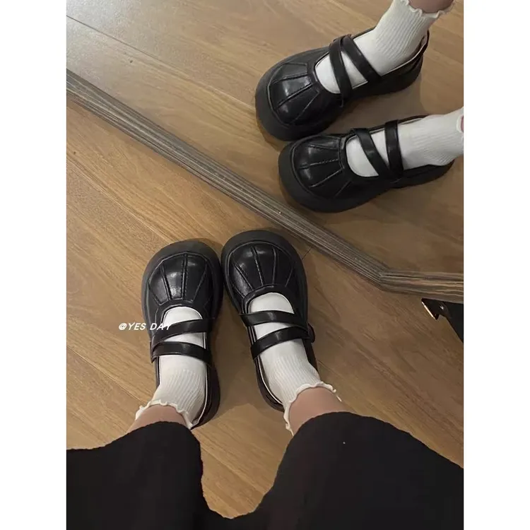 【DR设计联名款】圆头浅口魔术贴玛丽珍鞋春季新款日系百搭厚底小