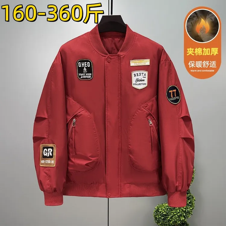 大码红色棒球服棉衣男胖子秋冬加厚飞行棉服2025爆款痞帅夹克外套