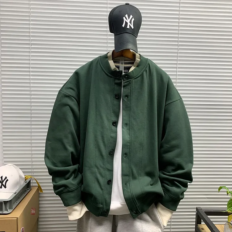 春秋新款假两件立领简约夹克男士休闲宽松潮牌百搭开衫卫衣外套