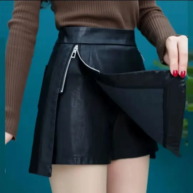 皮裤裙女2025新款秋季韩版高腰显瘦包臀时尚洋气半身裙外穿假两件