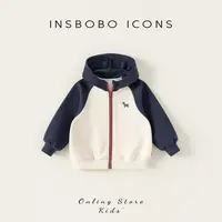 INSbobo儿童长袖卫衣外套休闲洋气连帽撞色卡通印花外套潮QY85171