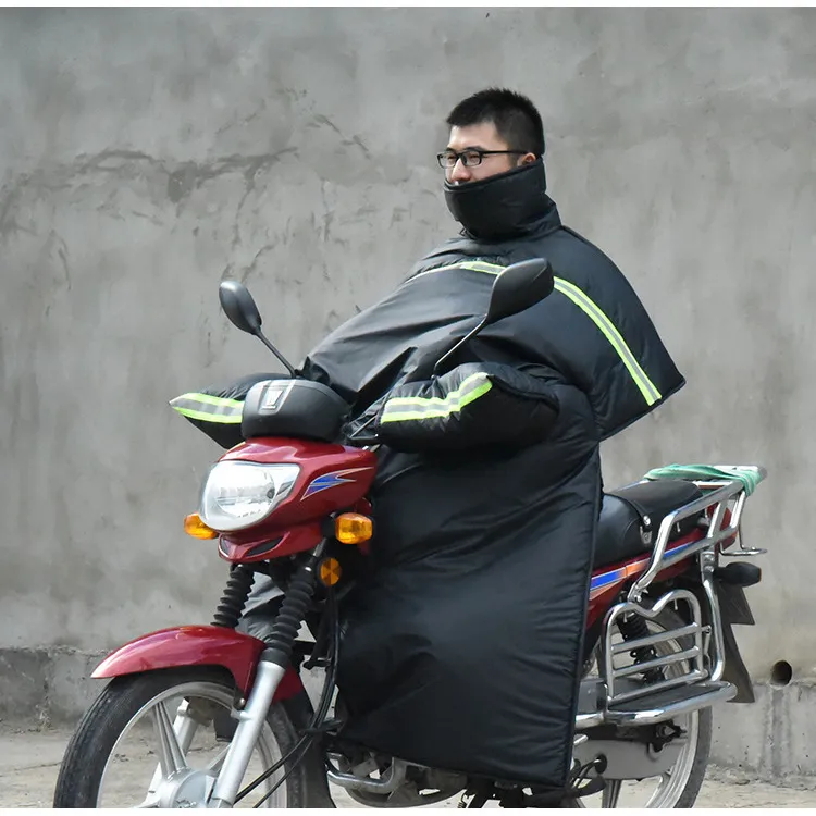 冬季跨骑弯梁电动车加厚加绒超大摩托车挡风被125摩托车防风罩双