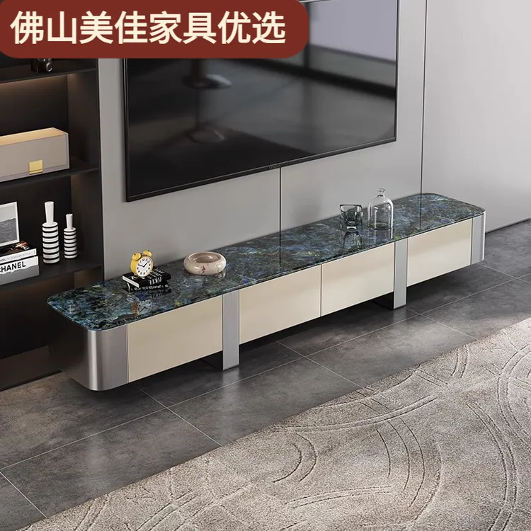 轻奢微晶石电视柜茶几组合小户型现代简约实木收纳柜电视机柜