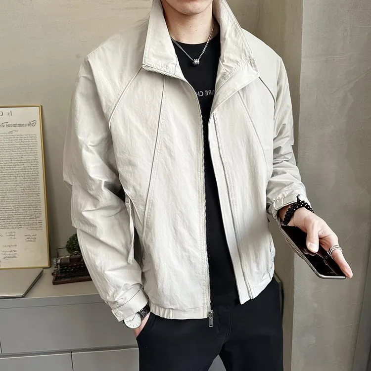 灏吉弧春季立领夹克男2025新款潮流百搭休闲时尚纯色高级感潮帅气