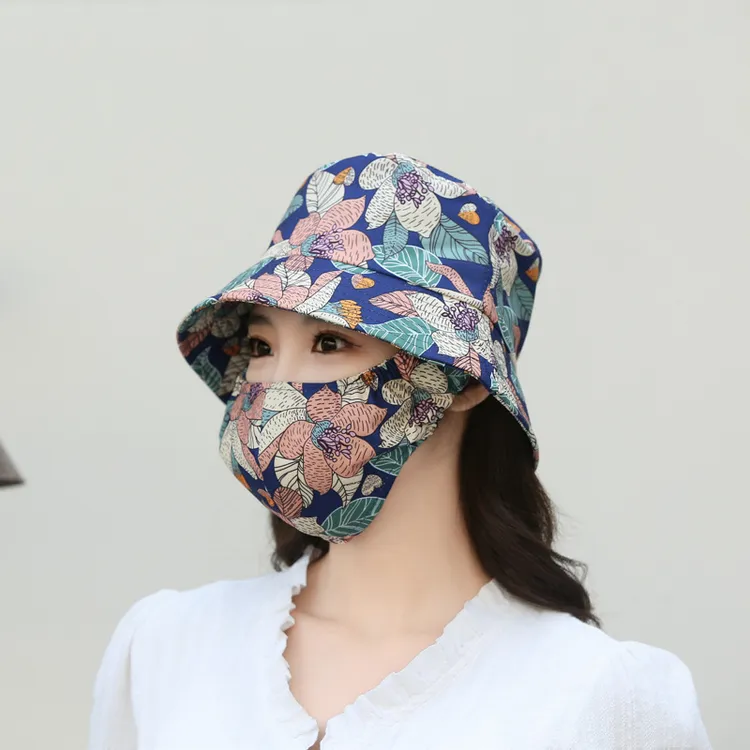 盆帽遮阳一体渔夫帽采茶帽遮脸户外春夏防紫外线帽子新品防晒口罩
