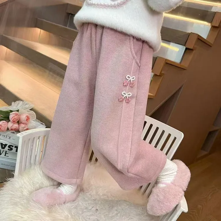 女童秋冬2025新款一体绒长裤女宝宝加绒加厚阔腿裤 阔腿裤