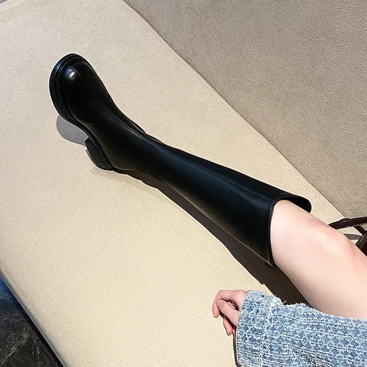 平底长靴女秋冬百搭显瘦弹力增高瘦瘦靴小个子高筒靴