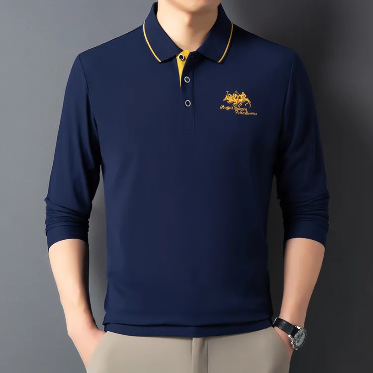 2025春秋季新款男士polo衫商务休闲翻领t恤爸爸装长袖上衣服高档
