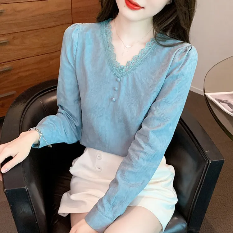 百搭肌理感花边上衣2025年春季新款复古气质上衣长袖衬衫女2537