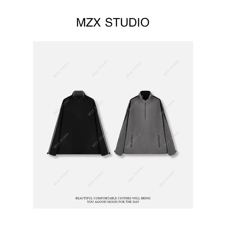 【MZX STUDIO】“韩国进口双面绒卫衣”休闲撞色双杠条卫衣SY11689-Q