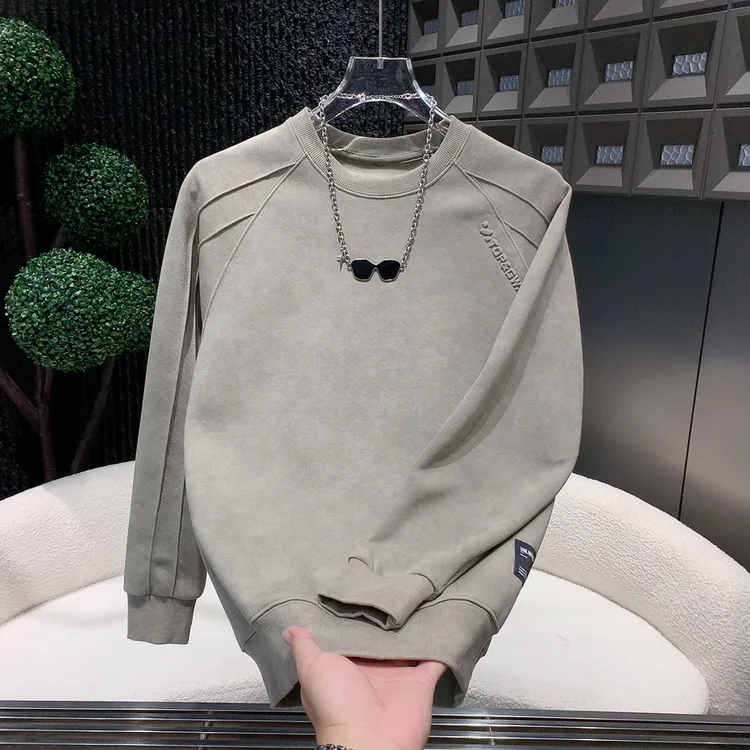 男款ins卫衣秋冬季加绒加厚长袖上衣扎染钢印设计感圆领高街潮牌