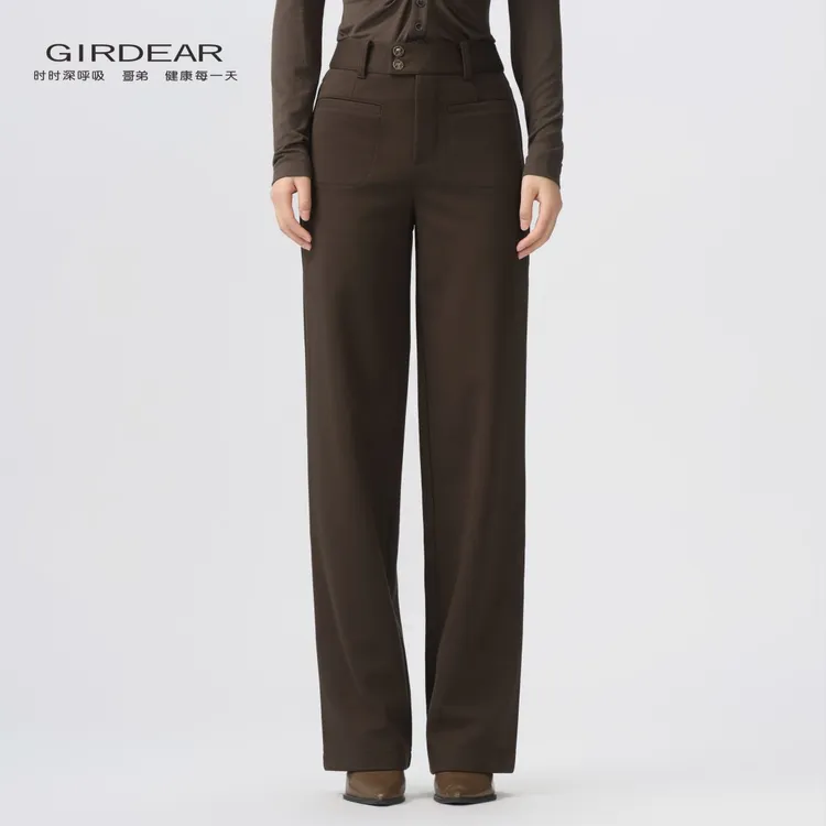 GIRDEAR/哥弟秋冬新款通勤加绒裤子高腰保暖时尚显瘦直筒裤110019