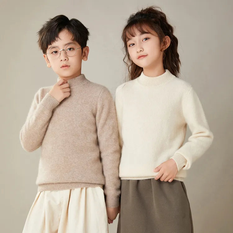 【中厚】儿童100%羊毛衫男女童半高领纯色毛衣针织打底衫内搭