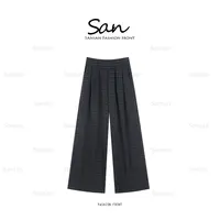【SANSAN】高腰松紧百搭长裤格纹休闲裤子DY-60124