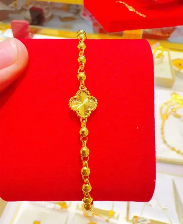 黄铜手链 金店同款黄铜四叶草重工手链