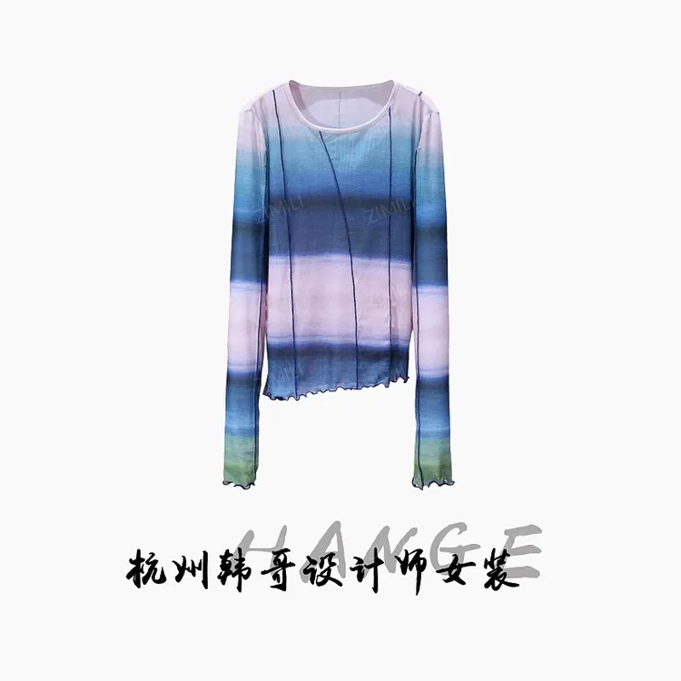 【韩哥女装】秋季新品欧版设计渐变撞色拼接时尚高弹上衣8027-K8