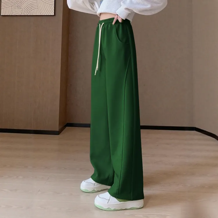 深绿色阔腿香蕉裤女款休闲秋冬加绒设计感高腰遮胯显瘦弯刀镰刀裤