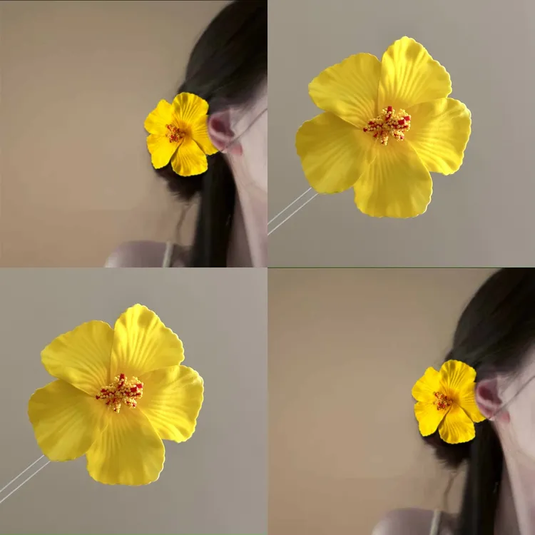 早春氛围感~甜美海边度假风仿真扶桑花发夹女波西米亚鸡蛋花发饰