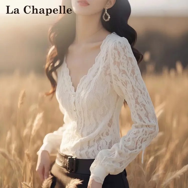 拉夏贝尔蕾丝衬衫女款爆款2025网红洋气衬衣女款爆款2025新款正品