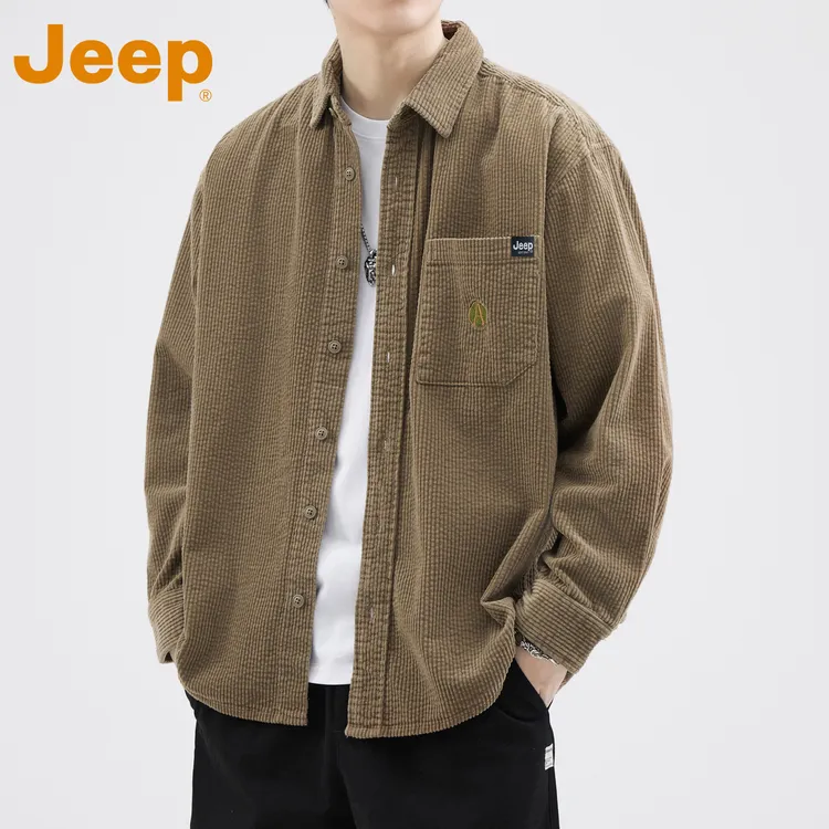 JEEP吉普美式灯芯绒衬衫男款春秋季宽松潮牌高级感男士外套衬衣服