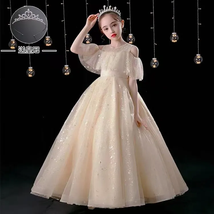 女童礼服主持人婚礼演出服儿童高级感轻奢小众公主裙女童秋冬花童