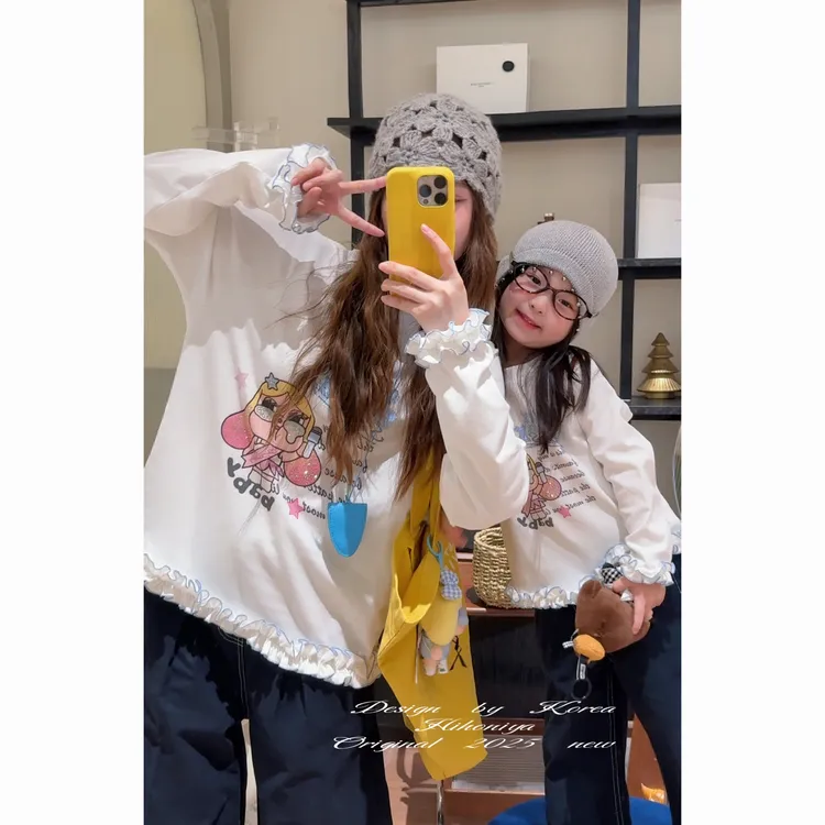 【花边哭娃】三Hihoniya~2025秋季亲子贴钻花边哭娃A类棉舒适长袖T