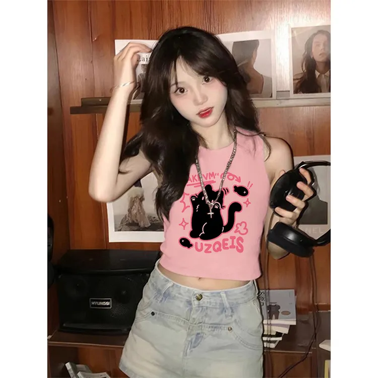 吊带背心女内搭新款夏季粉色别致小衫y2k千禧风美式辣妹无袖上衣