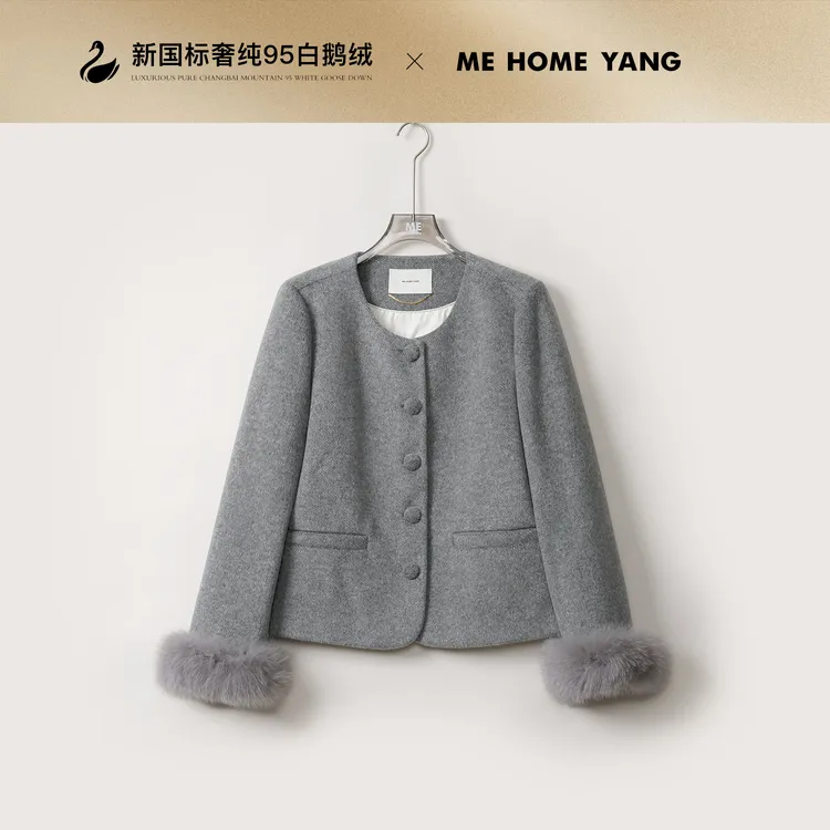 ME【MM小千金】狐狸毛皮95白鹅绒绵羊毛混纺百搭小香羽绒服MEQA4761