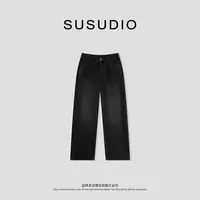 SUSUDIO  100棉 直筒宽松休闲复古潮流阔腿牛仔裤 40658