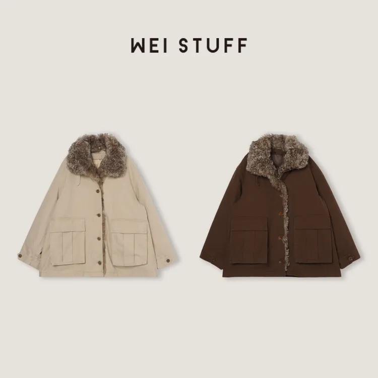 WEI STUFF  “焦糖派克”木棕三合一进口珠帆布白鹅羽绒服 10598.
