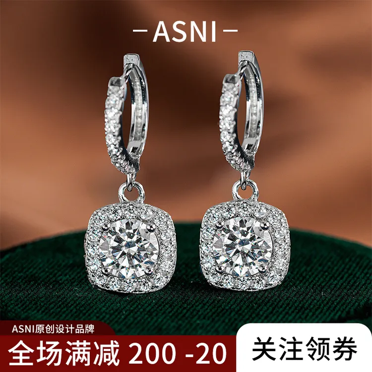 925银莫桑石耳饰 耳纯银方包精致欧美耳环高级感耳饰显瘦气质新款