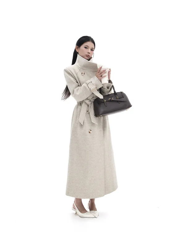 【新国标90%绒】设计感长款廓形毛呢大衣秋冬厚款可拆卸斗篷外套女