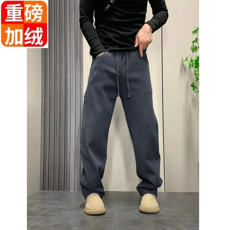 秋冬款美式复古高街韩版痞帅休闲裤男时尚潮流拼接宽松百搭直筒裤