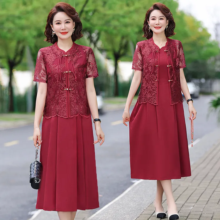 妈妈装夏装新中式婚宴礼服套装连衣裙新款喜婆婆婚宴装国风两件套