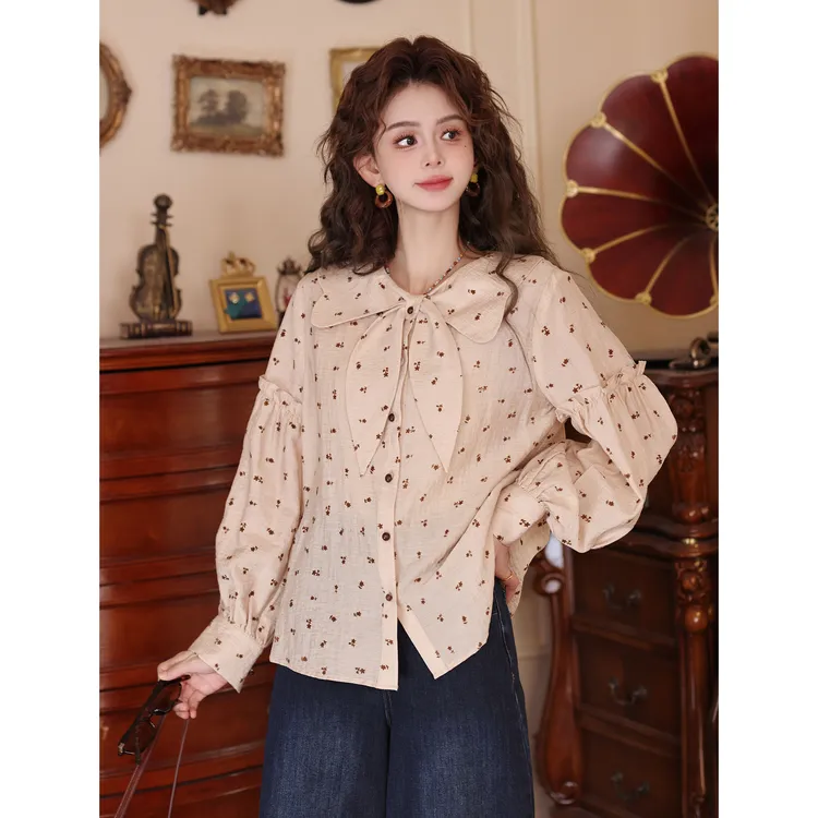 陈大器【蔷薇日记】港风复古碎花长袖百搭宽松衬衫JW661