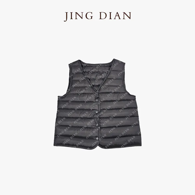 【JING DIAN】黑色安心90白鸭绒马甲1880 叠穿内胆保暖坎肩背心马夹