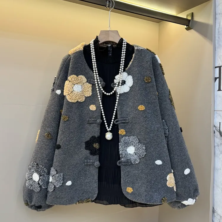 2026新款百搭欧货减龄花朵宽松时尚洋气加厚胖mm洋气外套2921