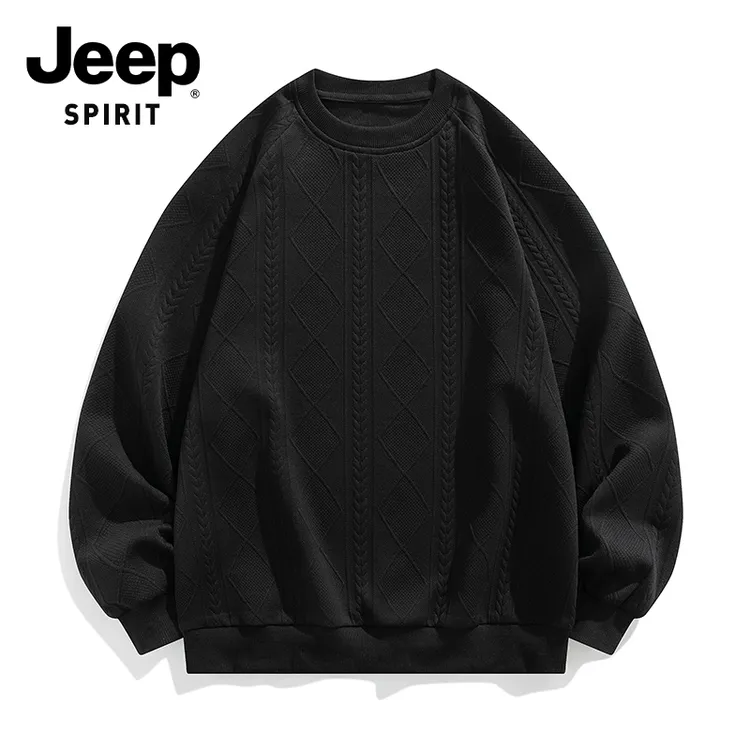 JEEPSPIRIT吉普重磅提花面料圆领卫衣男秋季休闲慵懒风打底上衣服