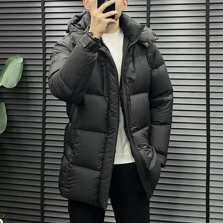 HS冬季新款SS76男士欧货老钱风简约百搭时尚帽款中长款羽绒服