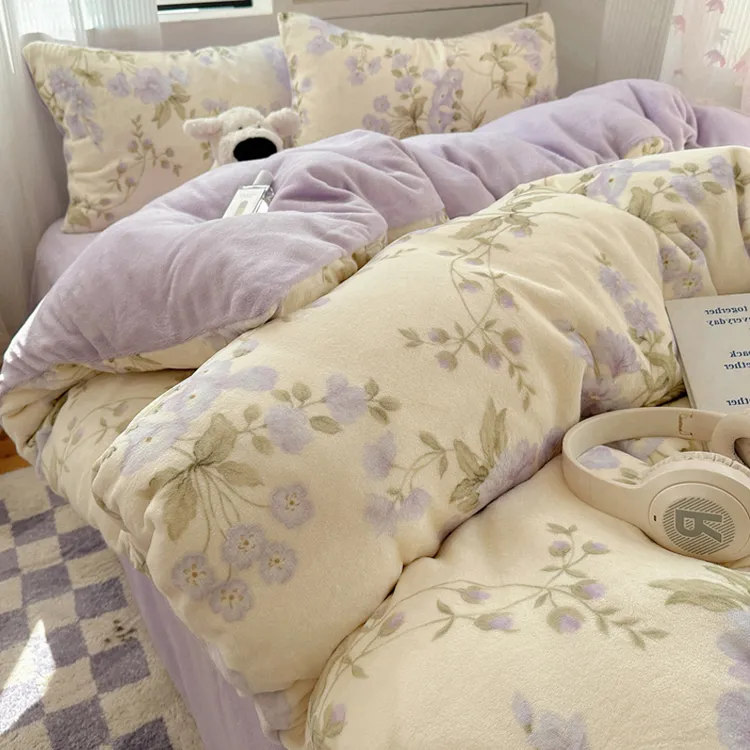 冬季双面牛奶绒四件被套单件加厚珊瑚绒150x200x230加绒被罩单人