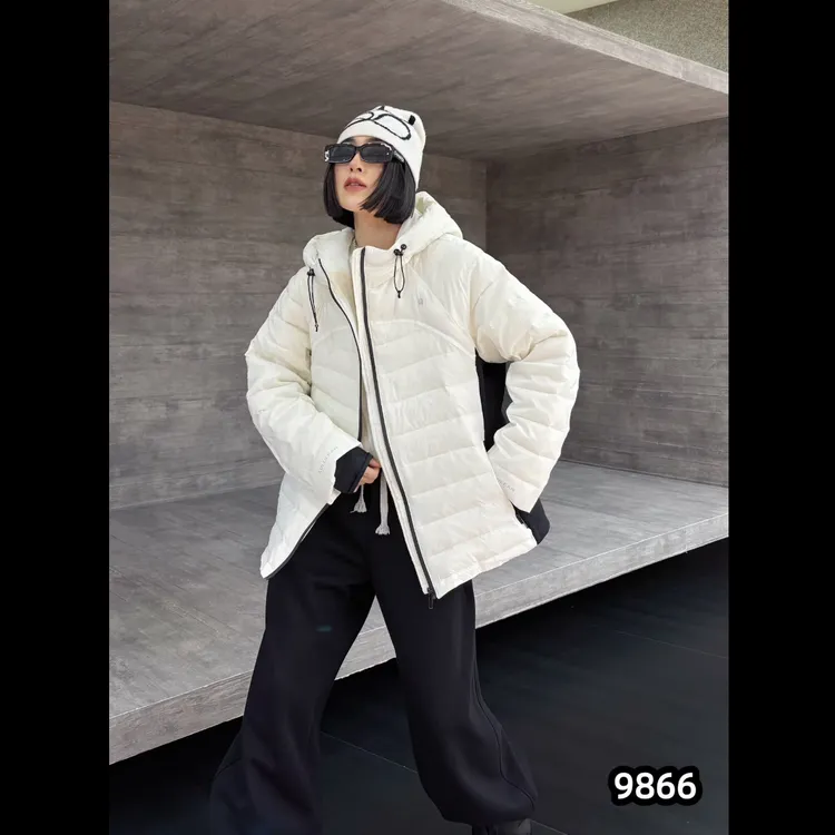 22.冬季简约连帽百搭棉服9866款