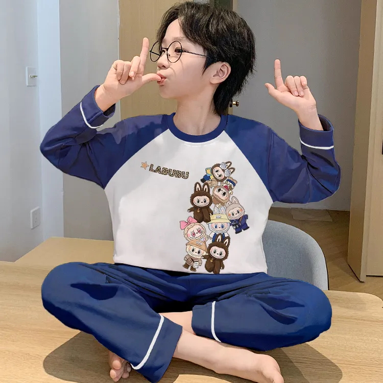 儿童睡衣秋季纯棉新款拉布布中大男童家居服小孩青少年套装6-12岁