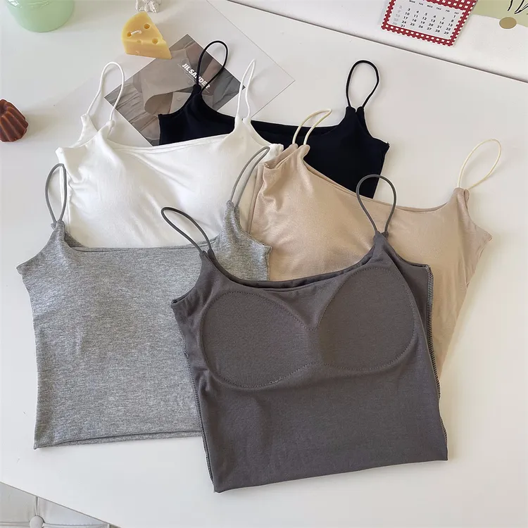 【运补4-6】法式性感辣妹细肩带小吊带夏季新款修身显瘦带胸垫短款