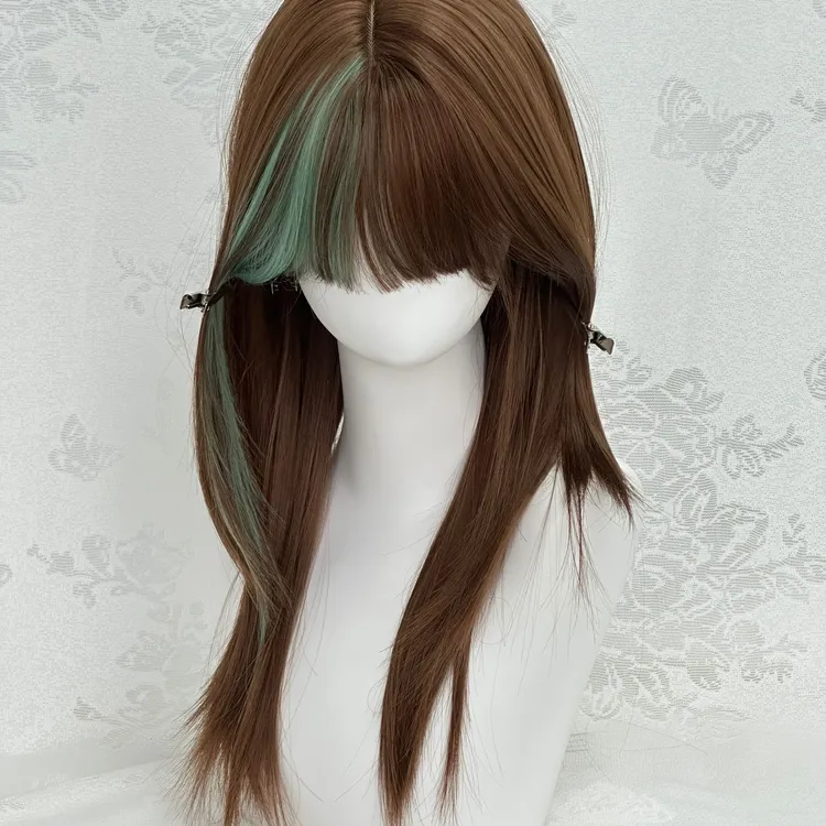 【薄荷生巧】鞠婧祎同款薄荷绿挑染原创高层次清冷感英雄全头套假发