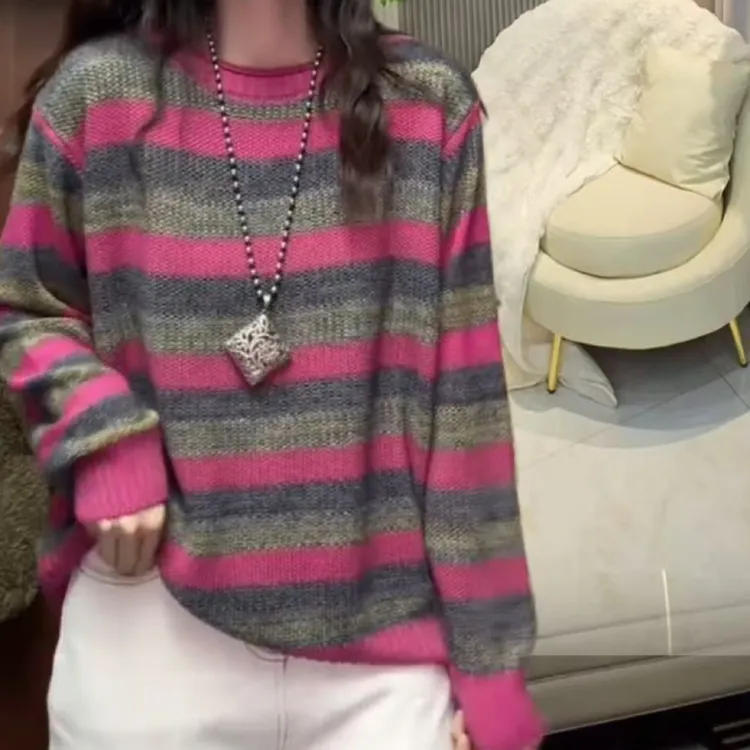 加厚圆领套头针织衫冬季洋气彩色的宽条款