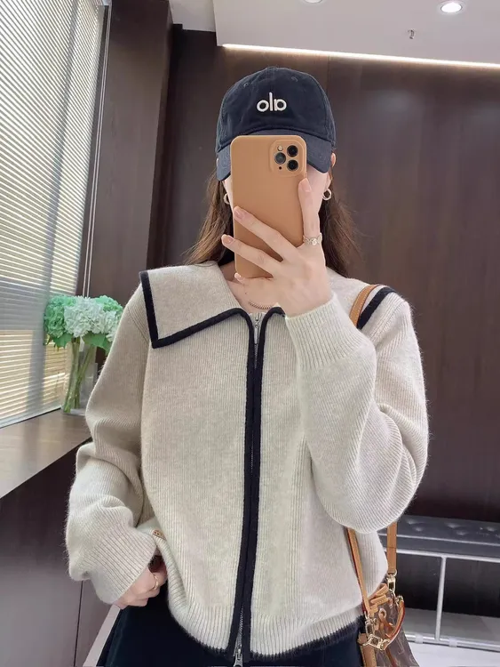 双拉链海军领开衫毛衣2025秋季大码胖MM慵懒风显瘦高级感针织外套